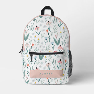 Wildflower Floral Garden Pattern White & Pink Printed Backpack