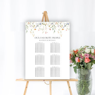 Wildflower Floral Garden Wedding 6 Table Seating Poster