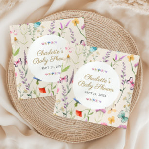 Wildflower Floral Gender Neutral Beige Baby Shower Napkin