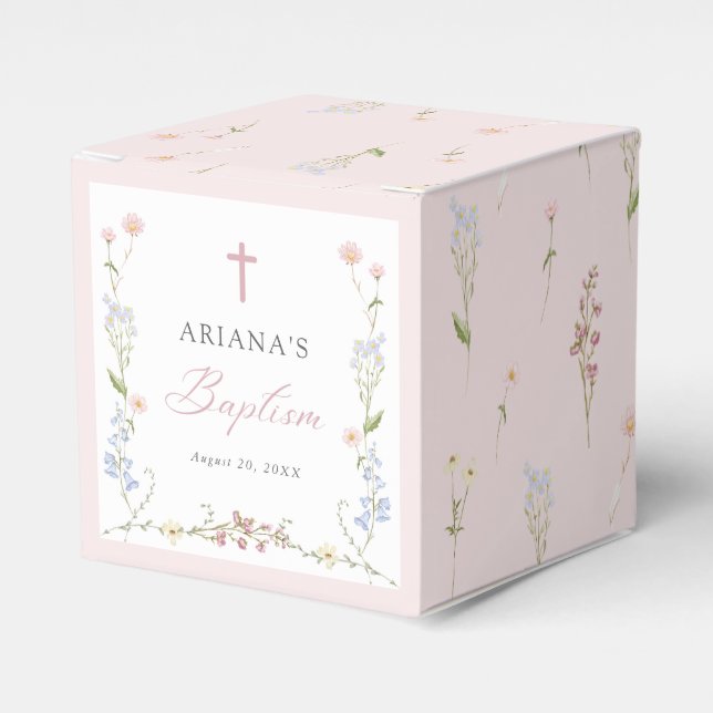 Wildflower Floral Girl Baptism Favor Box (Front Side)