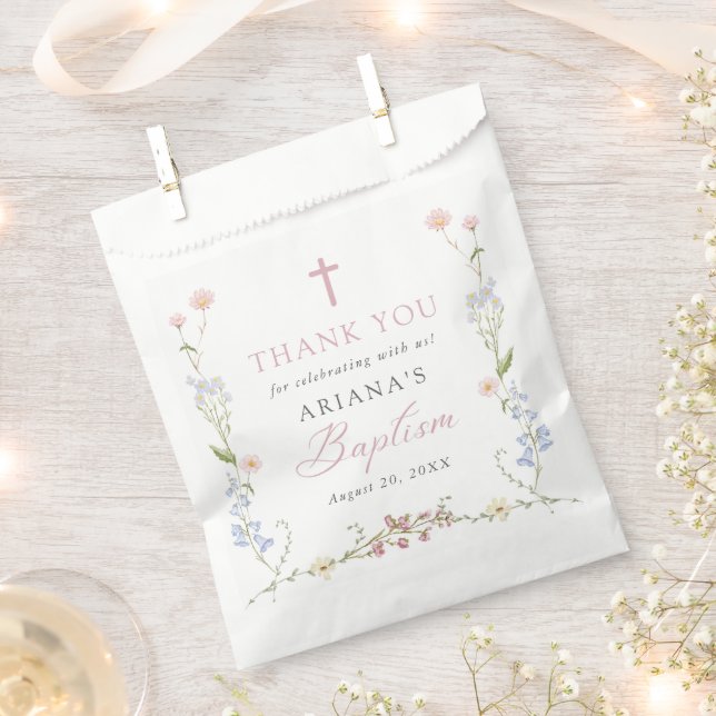 Wildflower Floral Girl Baptism Favour Bag (Clipped)