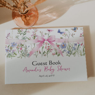 Wildflower Floral Girl Pink Bow Baby Shower Guest Book