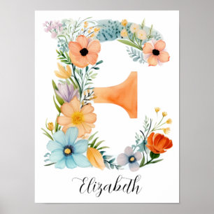 Wildflower Floral Initial Letter E Print