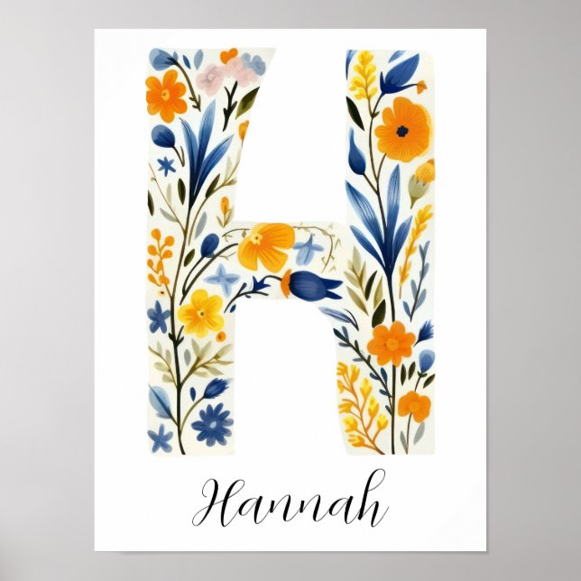 Wildflower Floral Initial Letter H Print (Front)
