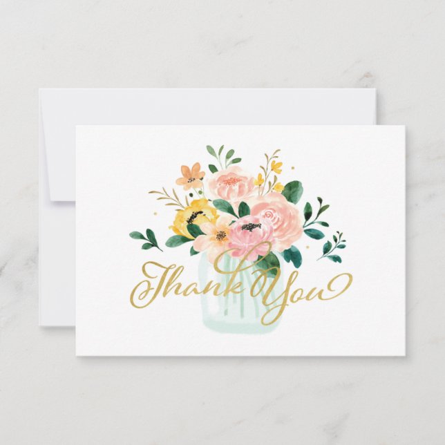 Wildflower Floral Mason Jar Thank You Card (Front)