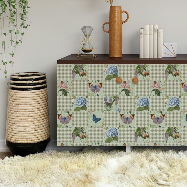 Wildflower Floral Meadow Sage Check Decoupage Wrapping Paper (Creator Uploaded)