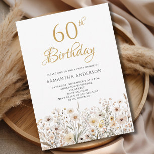 Wildflower Floral Meadow Watercolor 60th Birthday Invitation