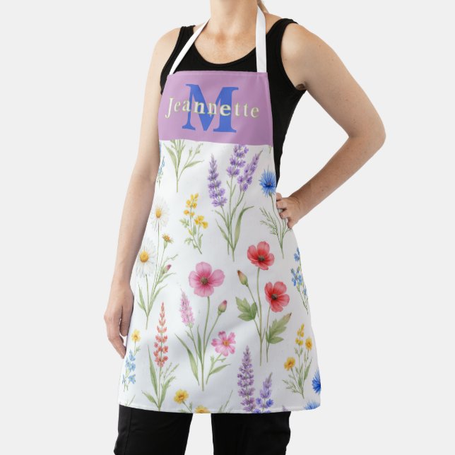 Wildflower Floral Monogram Name Apron (Insitu)