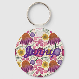 Wildflower Floral Pattern Personalized Keychain