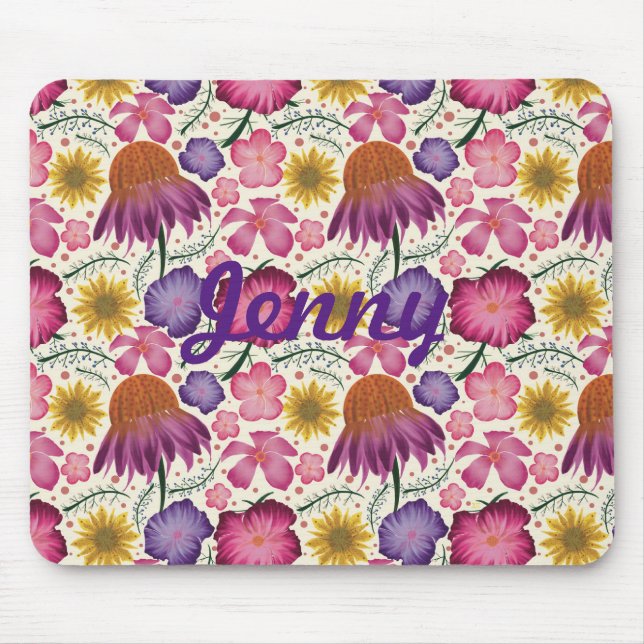 Wildflower Floral Pattern Personalized Mouse Pad (Front)