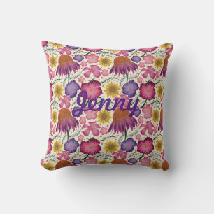 Wildflower Floral Pattern Personalized Throw Pillow