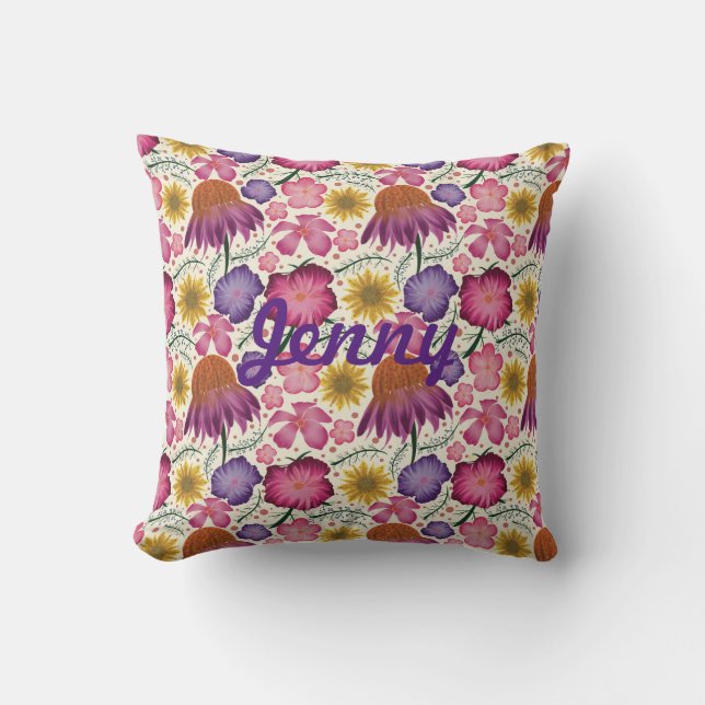 Wildflower Floral Pattern Personalized Throw Pillow (Front)