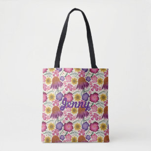 Wildflower Floral Pattern Personalized  Tote Bag