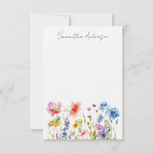Wildflower Floral Personalized Flat Note Card
