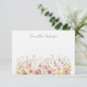 Wildflower Floral Personalized  Flat Note Card