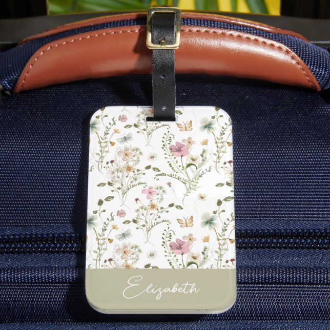 Wildflower Floral Personalized Name Luggage Tag (Front Insitu 2)