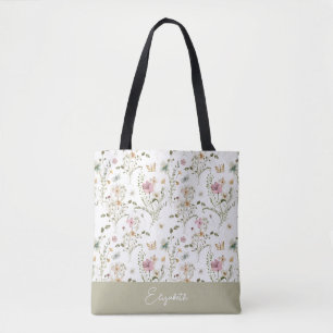 Wildflower Floral Personalized Name Tote Bag