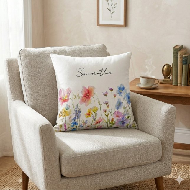 Wildflower Floral Personalized Throw Pillow (Creator Uploaded)