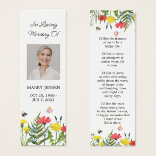 Wildflower Floral Photo Funeral Memorial Bookmark