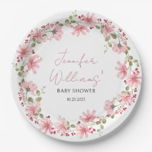 Wildflower floral pink baby shower paper plates