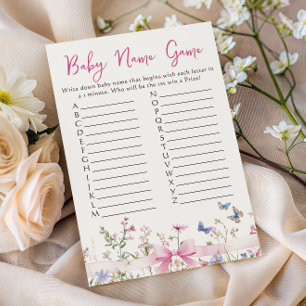 Wildflower Floral Pink Bow Baby Shower Name Game Card