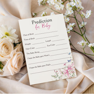 Wildflower Floral Pink Bow Baby Shower Prediction Card
