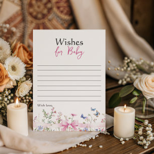 Wildflower Floral Pink Bow Baby Shower Wishes Card