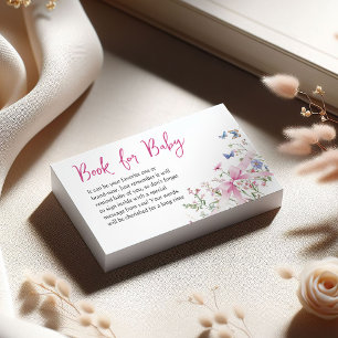 Wildflower Floral Pink Bow Book for Baby Shower Enclosure Card