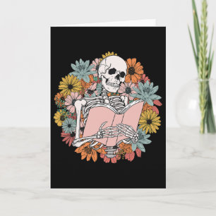Wildflower Floral Skeleton Reading Book Bookworm H Card
