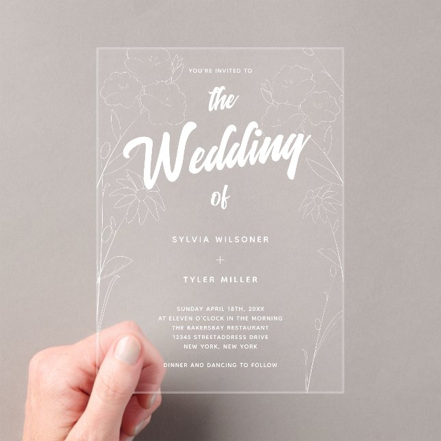 Wildflower Floral Typography Wedding Acrylic Invitations (Insitu (Handheld))