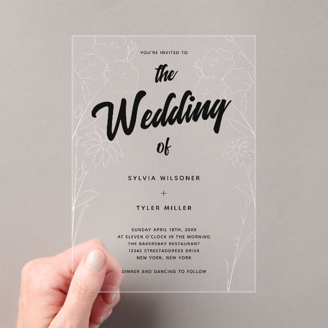 Wildflower Floral Typography Wedding Acrylic Invitations (Insitu (Handheld))