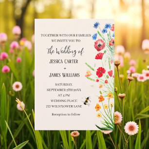 Wildflower Floral Watercolor Boho Rustic Wedding Invitation