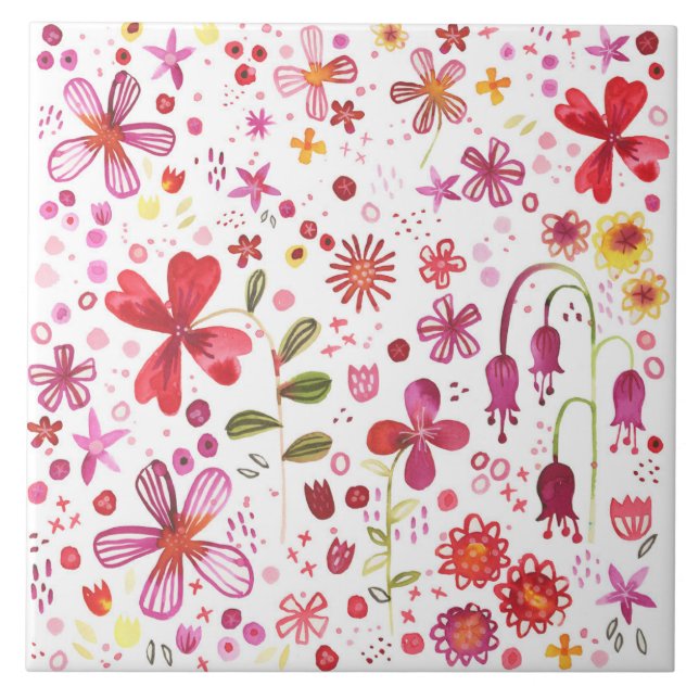 Wildflower Floral Watercolor Garden Tile (Front)