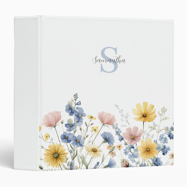 Wildflower Floral Watercolor Monogram   Binder (Front/Spine)