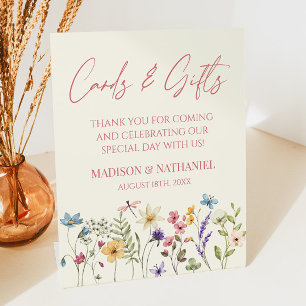 Wildflower Floral Wedding Cards and Gifts Pedestal Sign