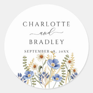 Wildflower Floral Wedding Classic Round Sticker