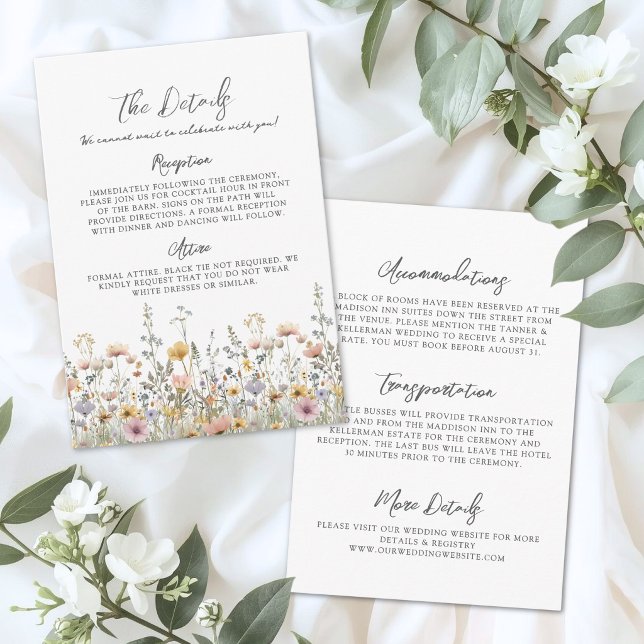 Wildflower Floral Wedding Details Enclosure Card (Wildflower Floral Wedding Details Enclosure Card)