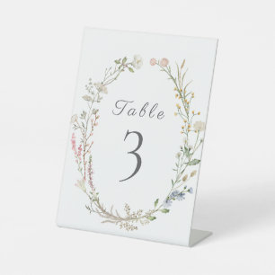 Wildflower Floral Wedding Greenery Table Number Pedestal Sign