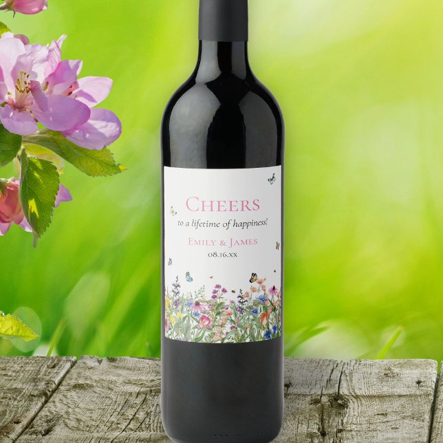 Wildflower Floral Wedding Wine Label (Creator Uploaded)