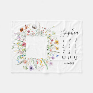 Wildflower Floral Wreath Baby Milestone Blanket