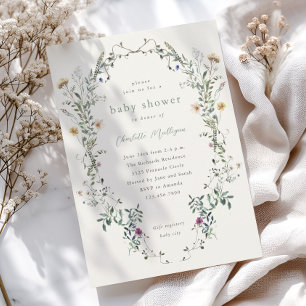 Wildflower Floral Wreath Spring Baby Shower Invitation