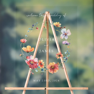 Wildflower Floral Wreath Wedding Acrylic Sign