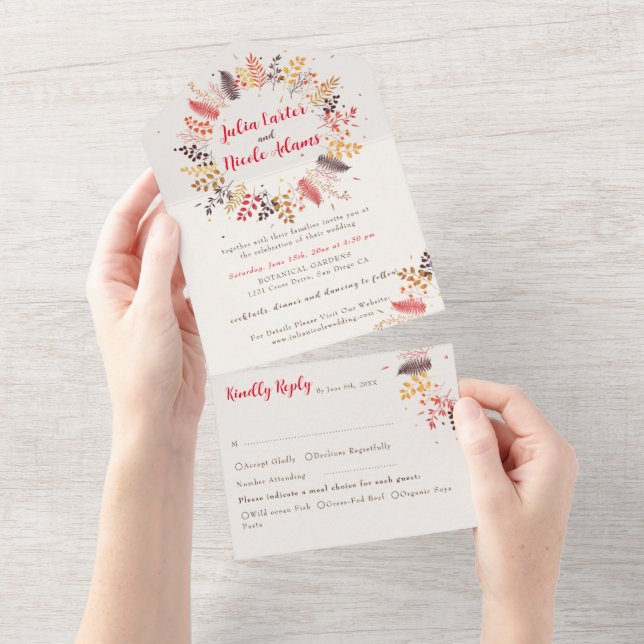 Wildflower Forest Fern Mushroom Wedding All In One Invitation (Tearaway)