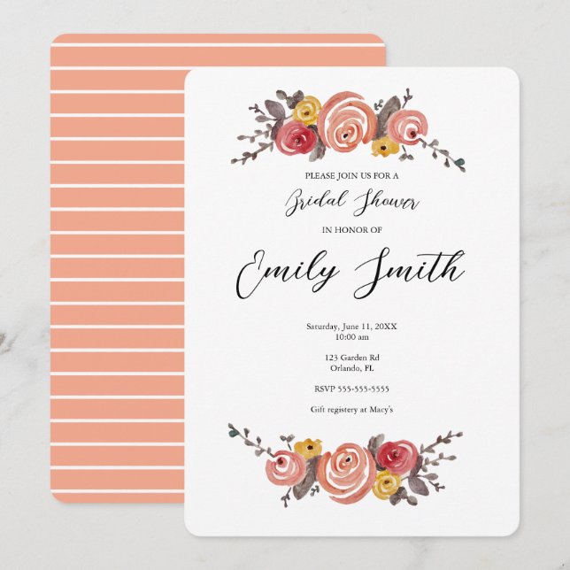Wildflower Frame Bridal Shower Invitation (Front/Back)