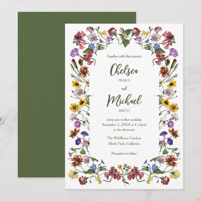 Wildflower Frame Rustic Boho Wedding Invitation (Front/Back)