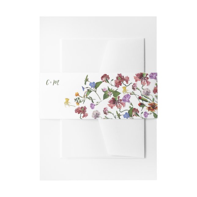 Wildflower Frame Rustic Boho Wedding Invitation Belly Band (Front Example)