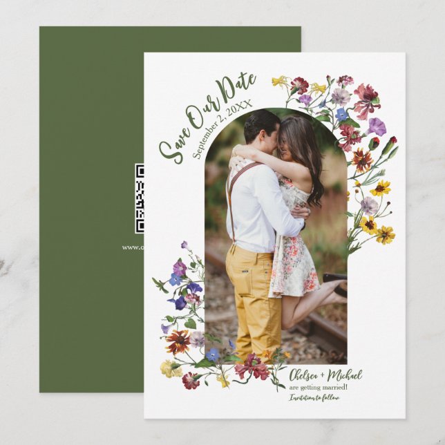 Wildflower Frame Rustic Boho Wedding Save The Date (Front/Back)