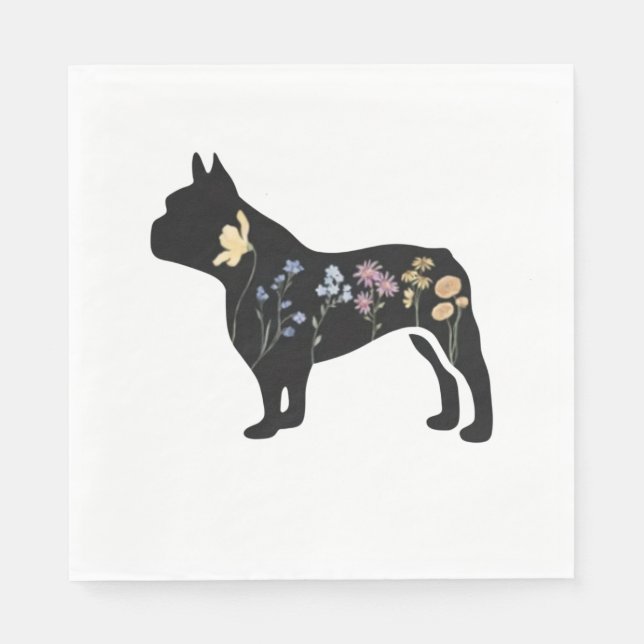 Wildflower French Bulldog Napkin (Front)