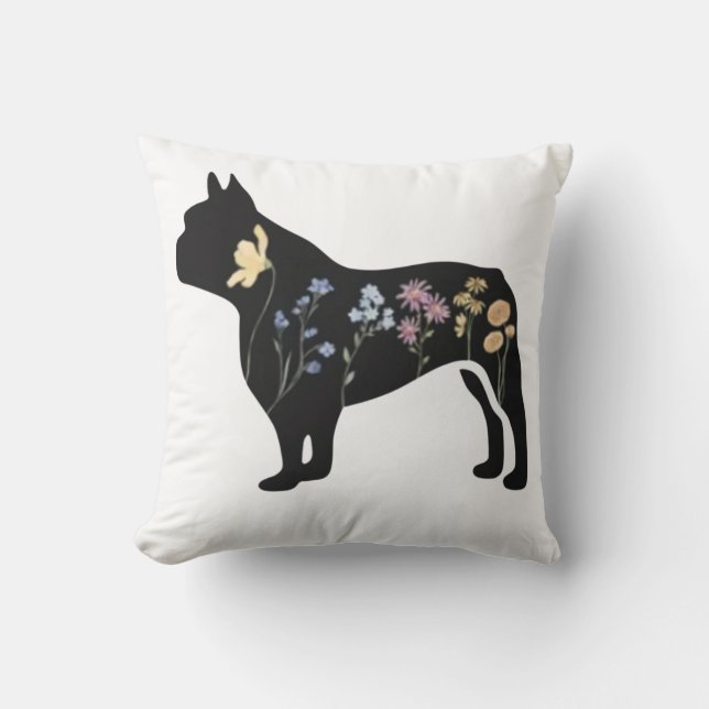 Wildflower French Bulldog Throw Pillow (Front)