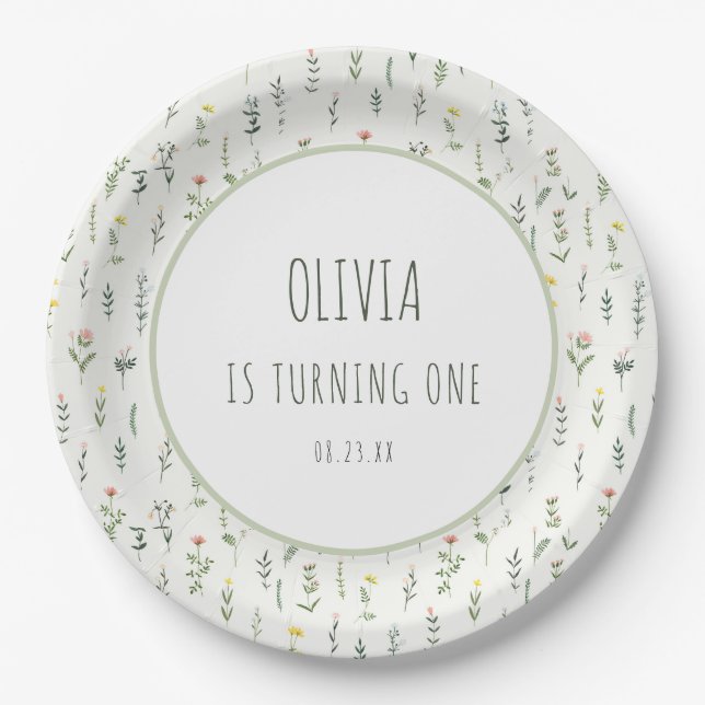 Wildflower Garden 1st Birthday Paper Plates (Front)